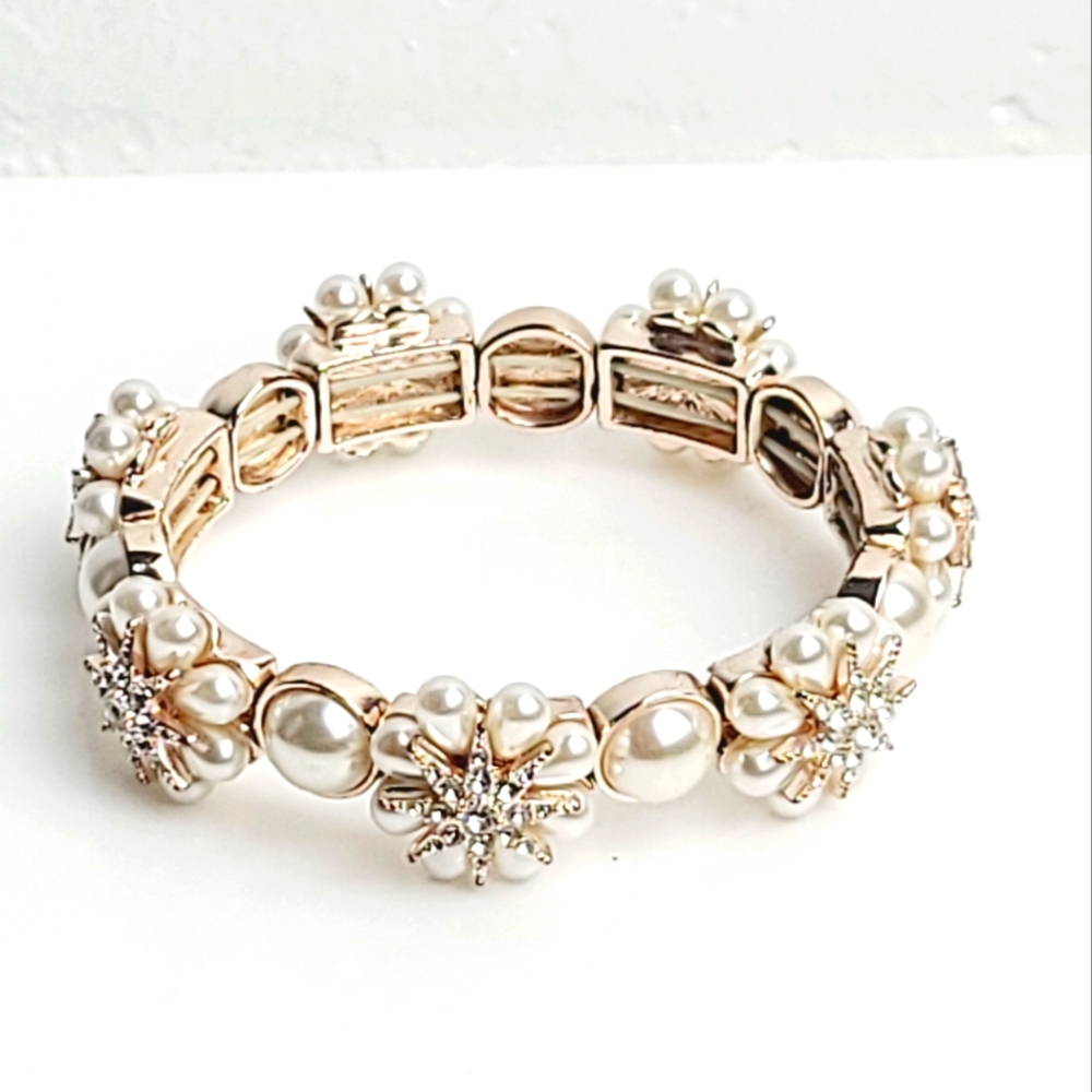 Charter Club Crystals and Glass Pearl Stretch Bracelet